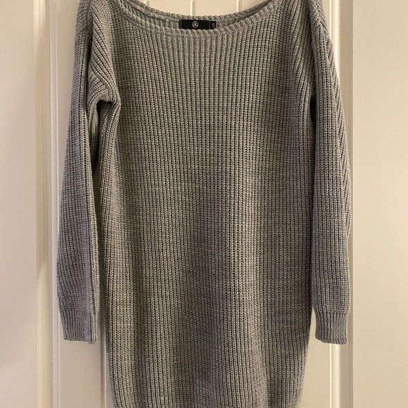 Misguided Off the Shoulder Grey Sweater Dress. Size Small/Medium. - Picture 1 of 2